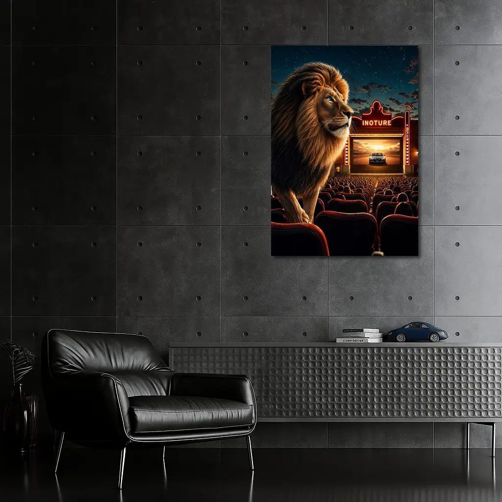 Lion at Cinema Movie Theater Night Scene – Wall Art