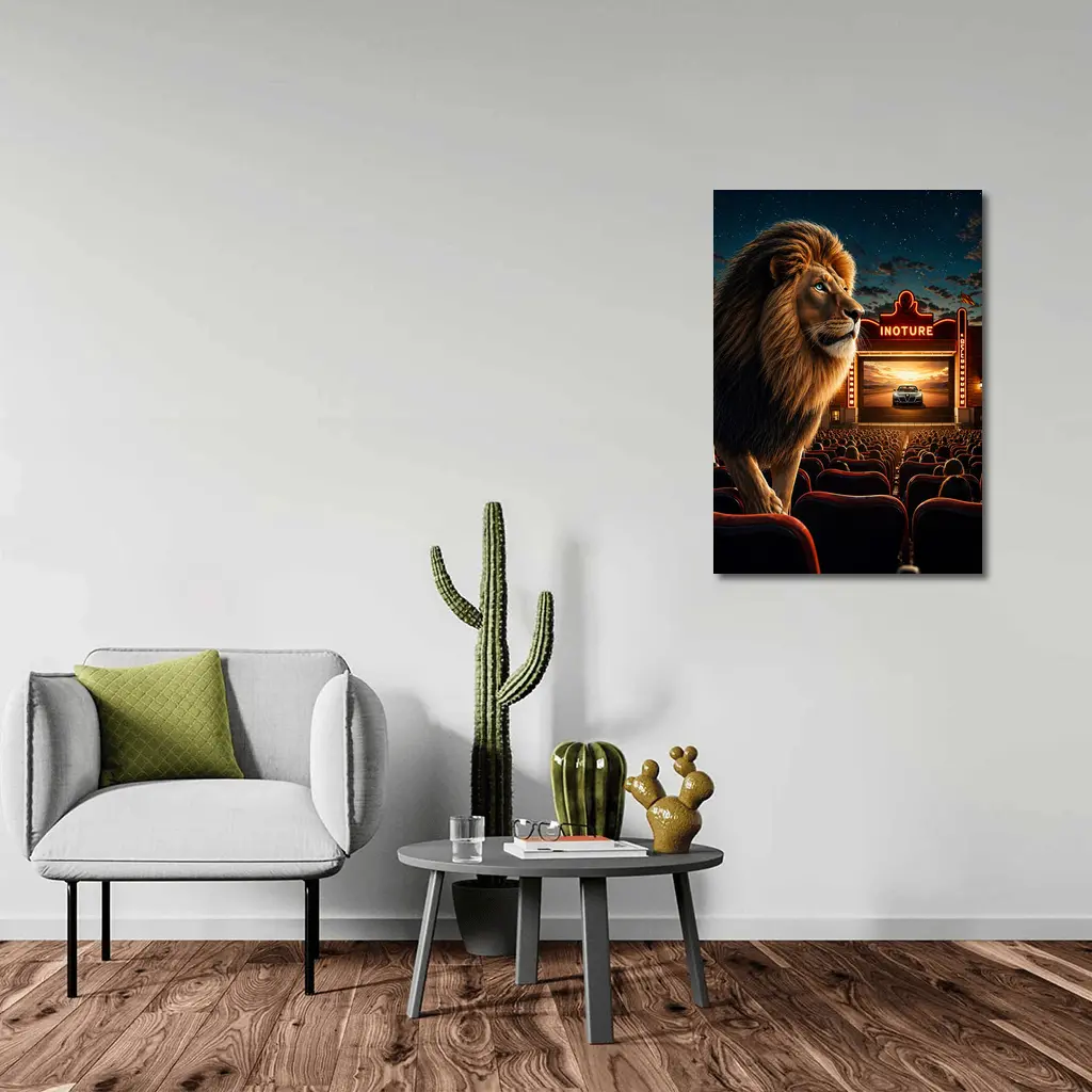 Lion at Cinema Movie Theater Night Scene – Wall Art