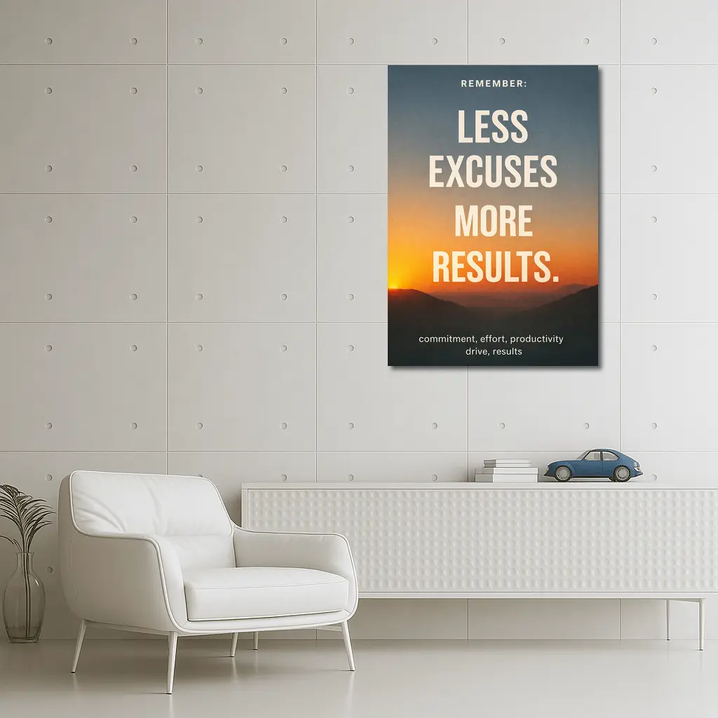 Less Excuses More Results Sunset Mountains Quote – Wall Art
