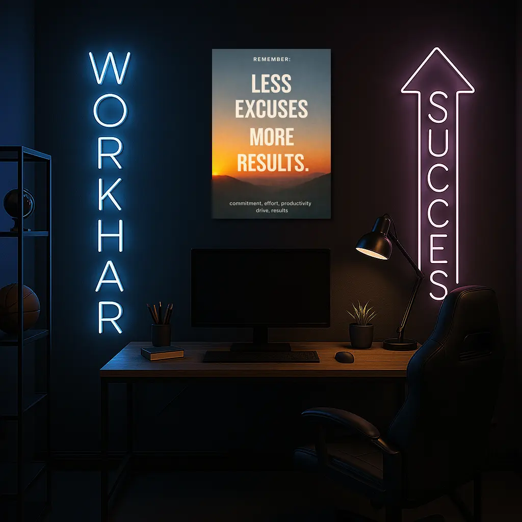 Less Excuses More Results Sunset Mountains Quote – Wall Art