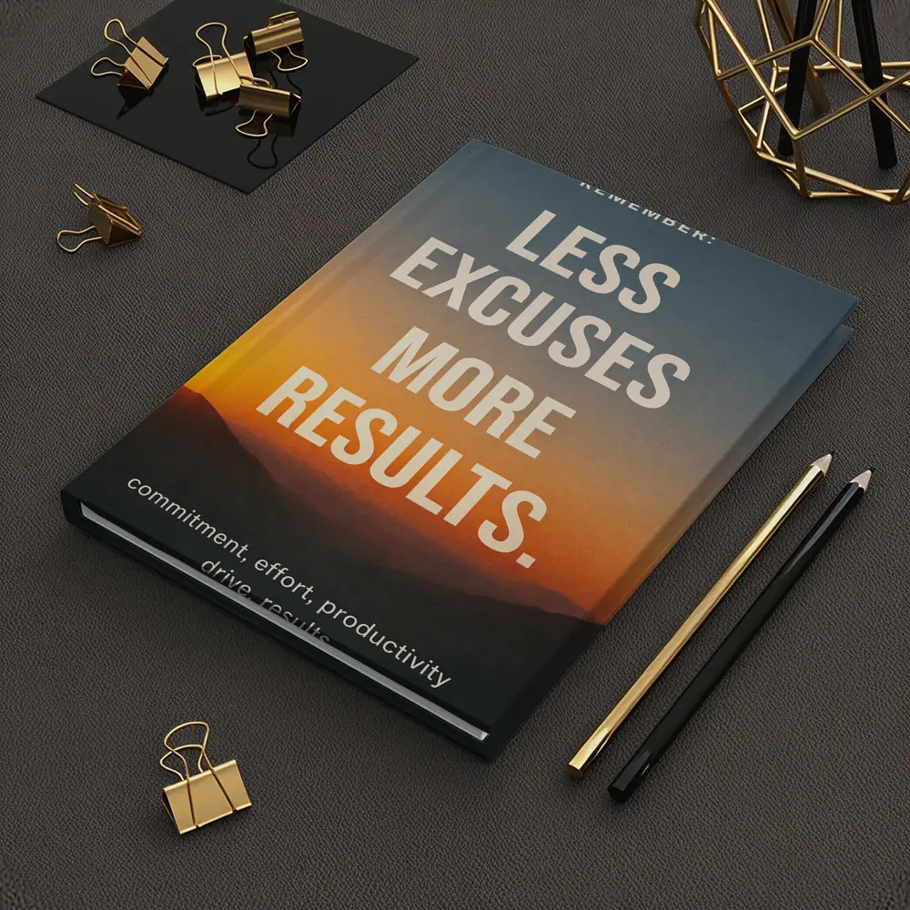 Less Excuses More Results Sunset Mountains Quote – Notebooks