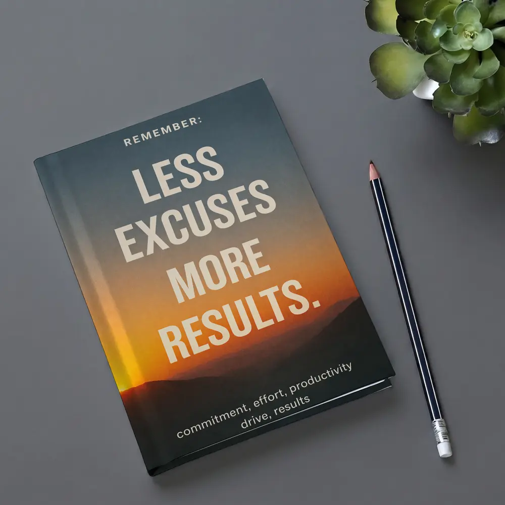 Less Excuses More Results Sunset Mountains Quote – Notebooks