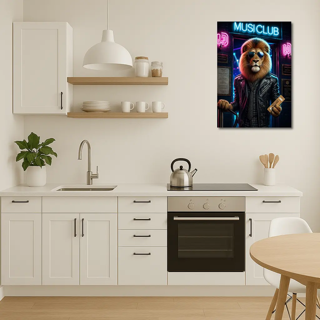 Cool Lion Bouncer Neon Music Club – Wall Art