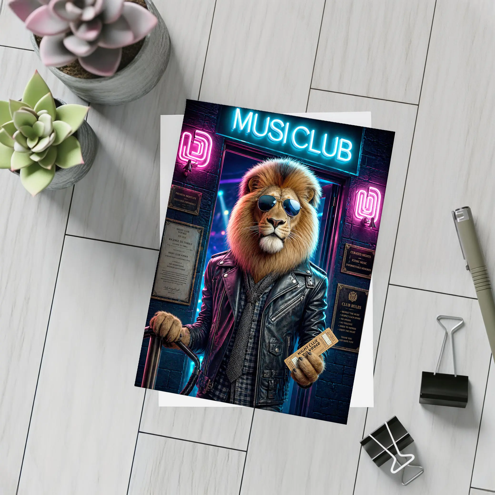 Cool Lion Bouncer Neon Music Club – Postcards