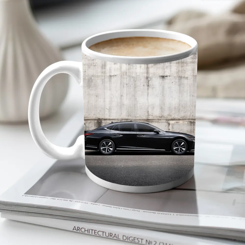 Lexus LS Black Sedan Concrete Wall Background – Mugs