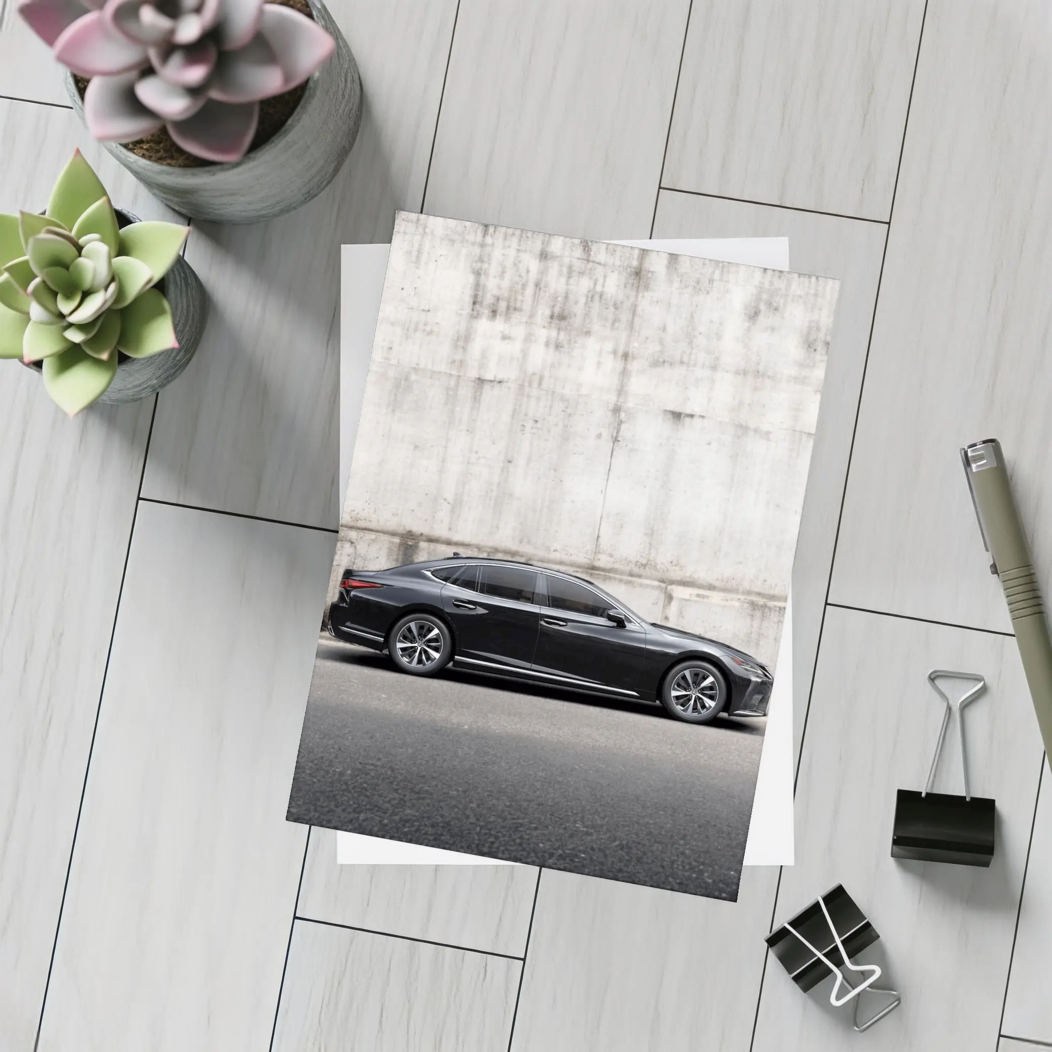 Lexus LS Black Sedan Concrete Wall Background – Postcards