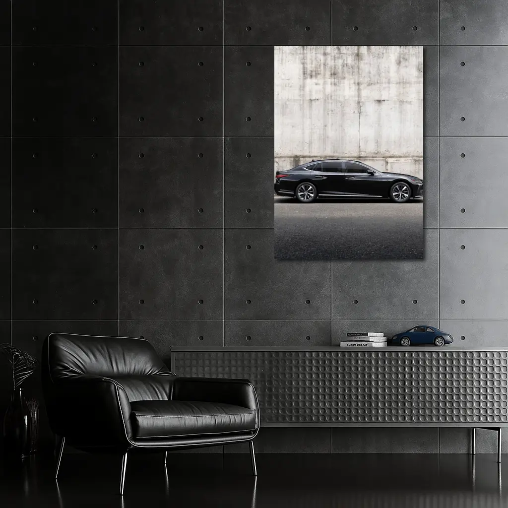 Lexus LS Black Sedan Concrete Wall Background – Wall Art