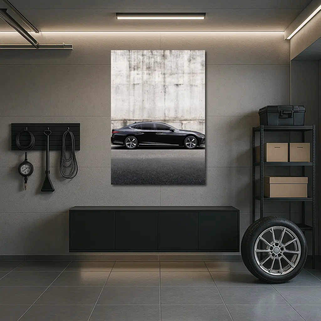 Lexus LS Black Sedan Concrete Wall Background – Wall Art