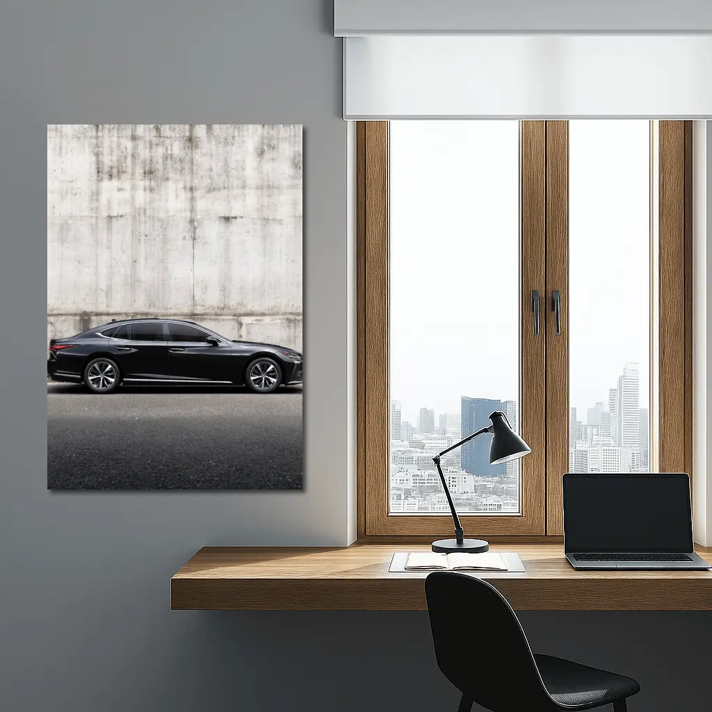 Lexus LS Black Sedan Concrete Wall Background – Wall Art