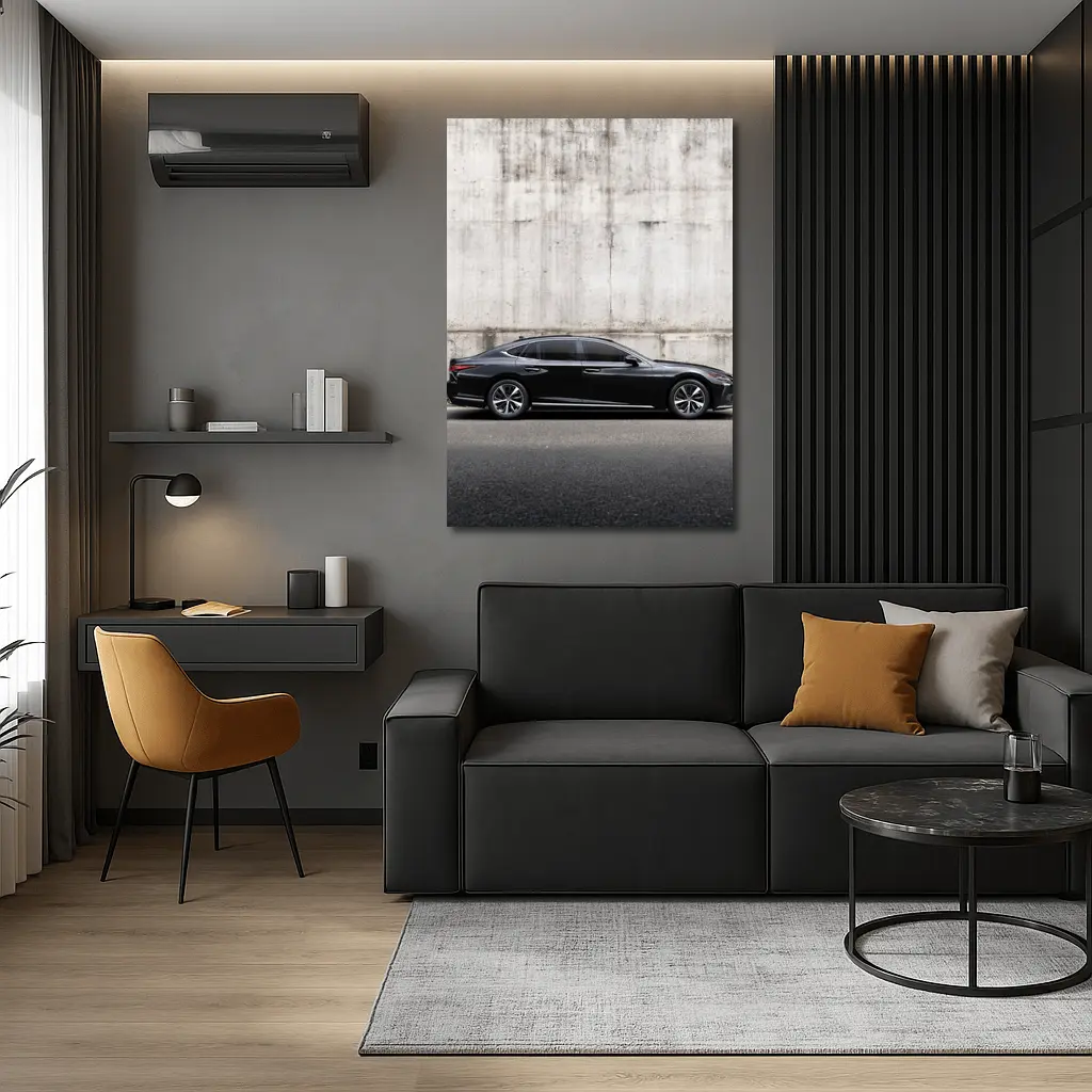 Lexus LS Black Sedan Concrete Wall Background – Wall Art