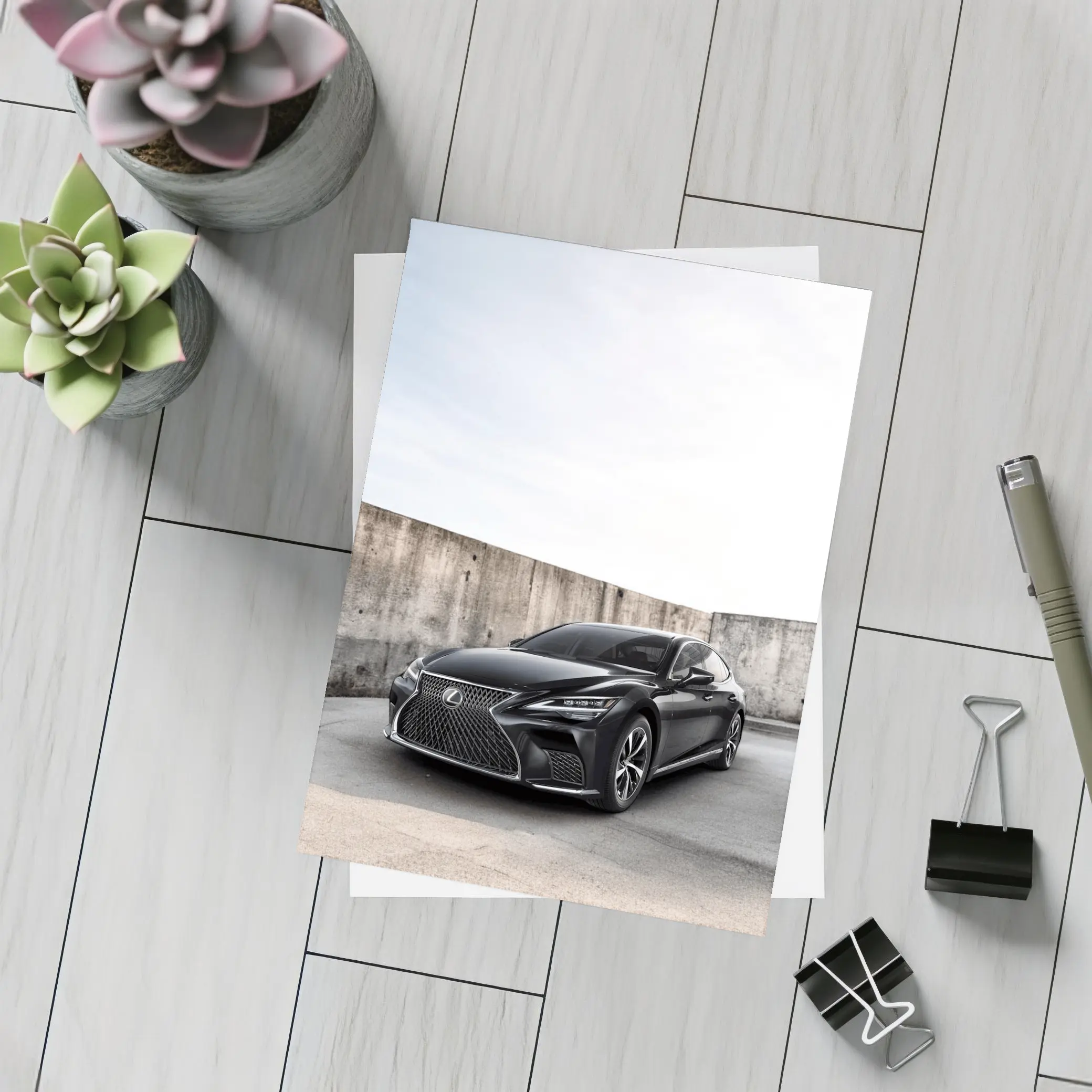 Lexus LS Black Sedan Urban Concrete Wall – Postcards