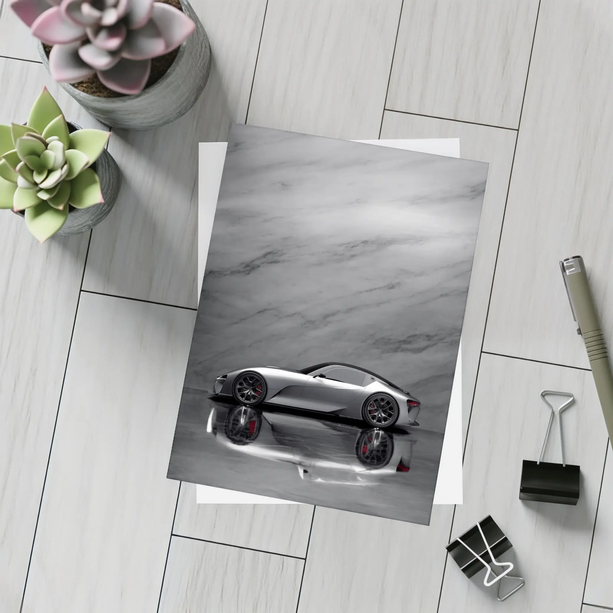 Lexus BEV Sport Concept Silver Marble Background – Postcards