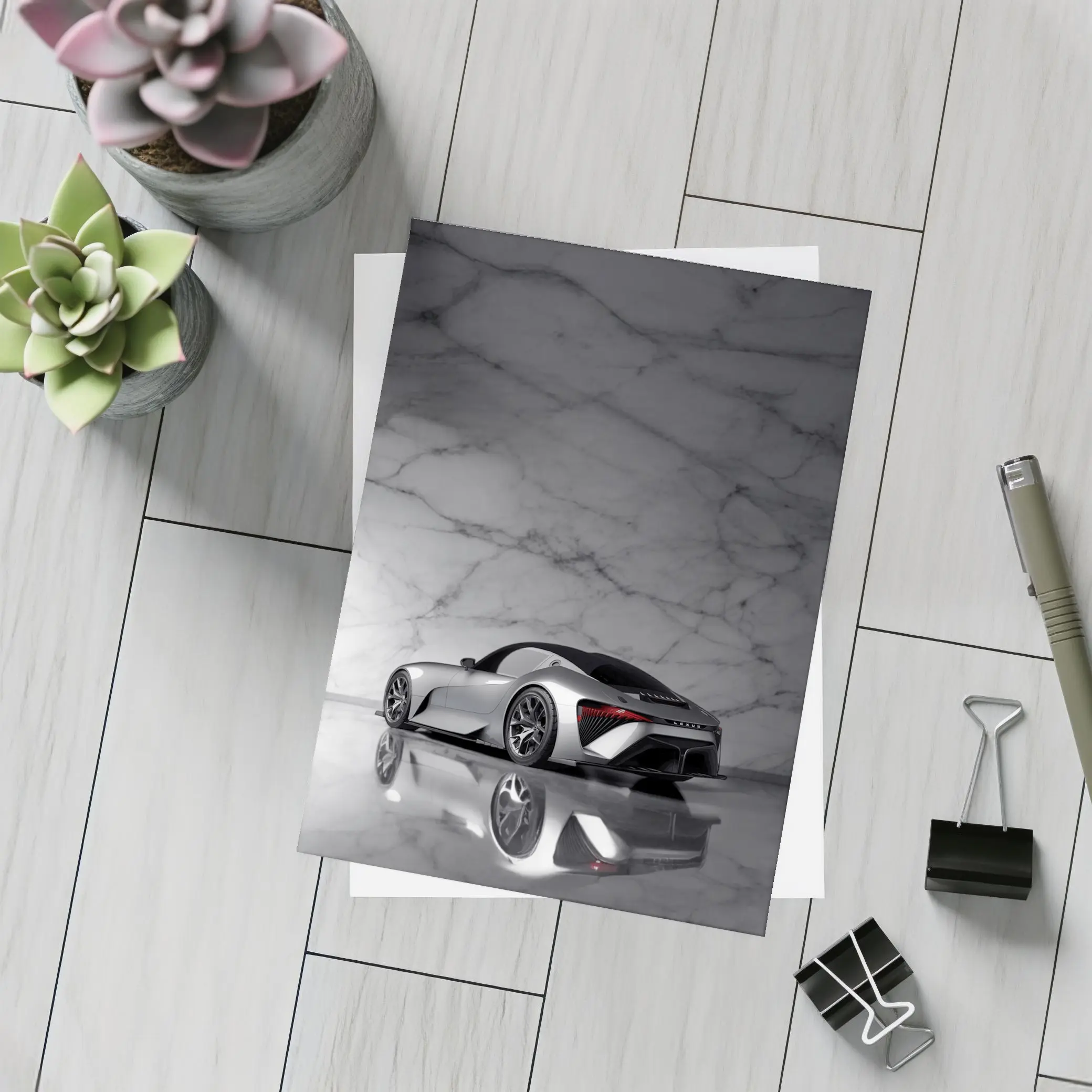 Lexus BEV Sport Concept Silver Marble Background – Postcards