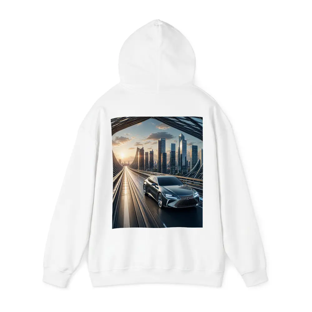 Lexus ES Sedan Driving Futuristic City Bridge – Hoodies