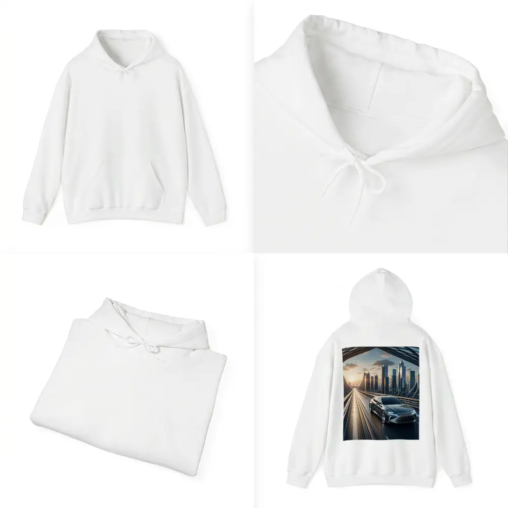 Lexus ES Sedan Driving Futuristic City Bridge – Hoodies