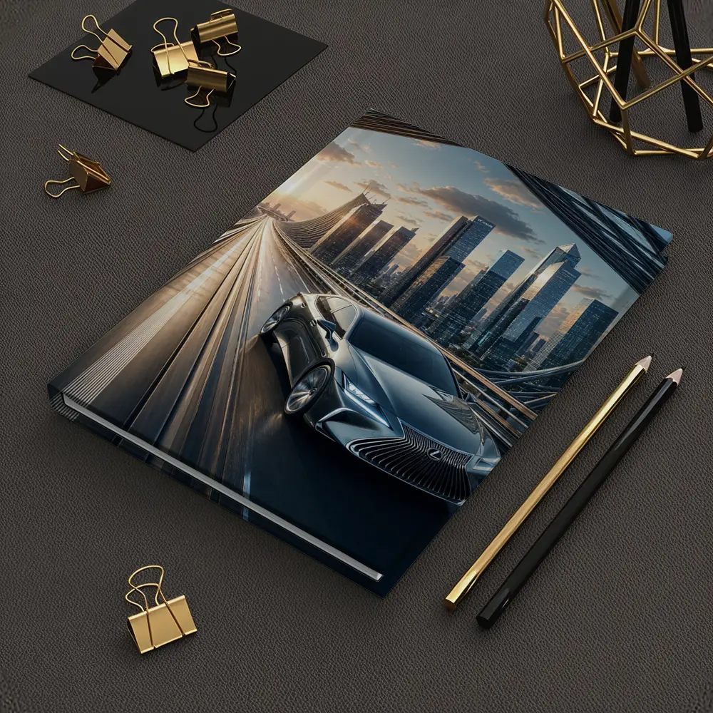 Lexus ES Sedan Driving Futuristic City Bridge – Notebooks