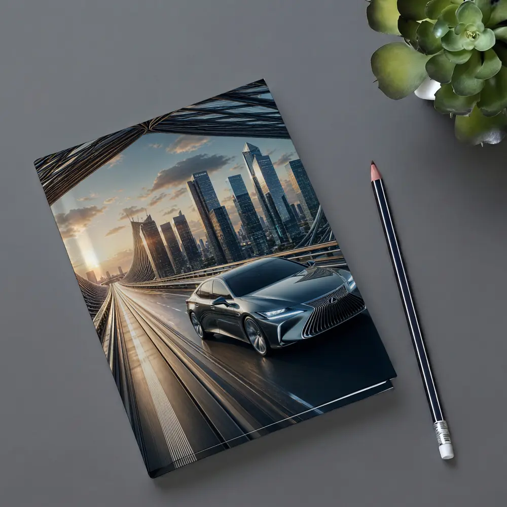 Lexus ES Sedan Driving Futuristic City Bridge – Notebooks