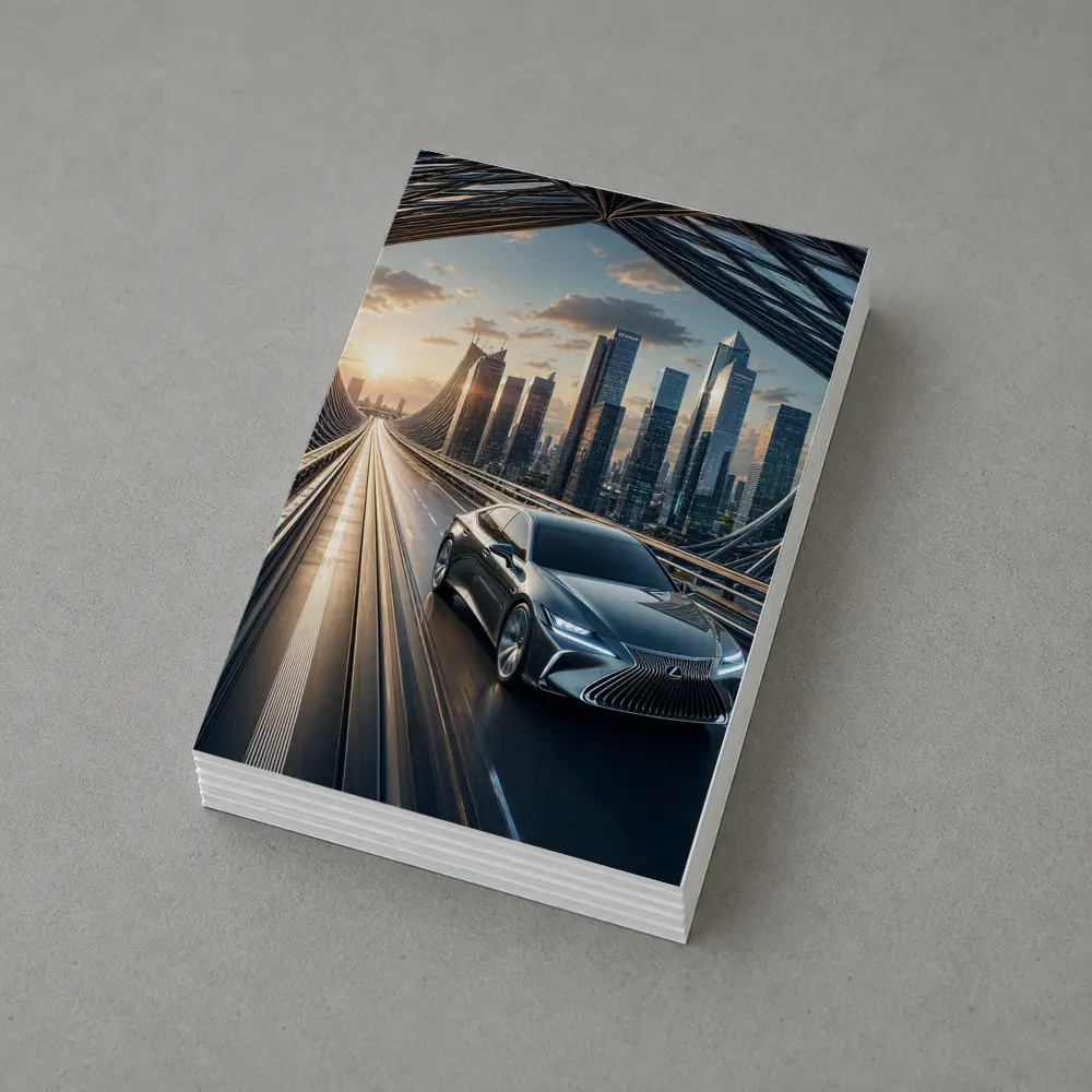 Lexus ES Sedan Driving Futuristic City Bridge – Postcards