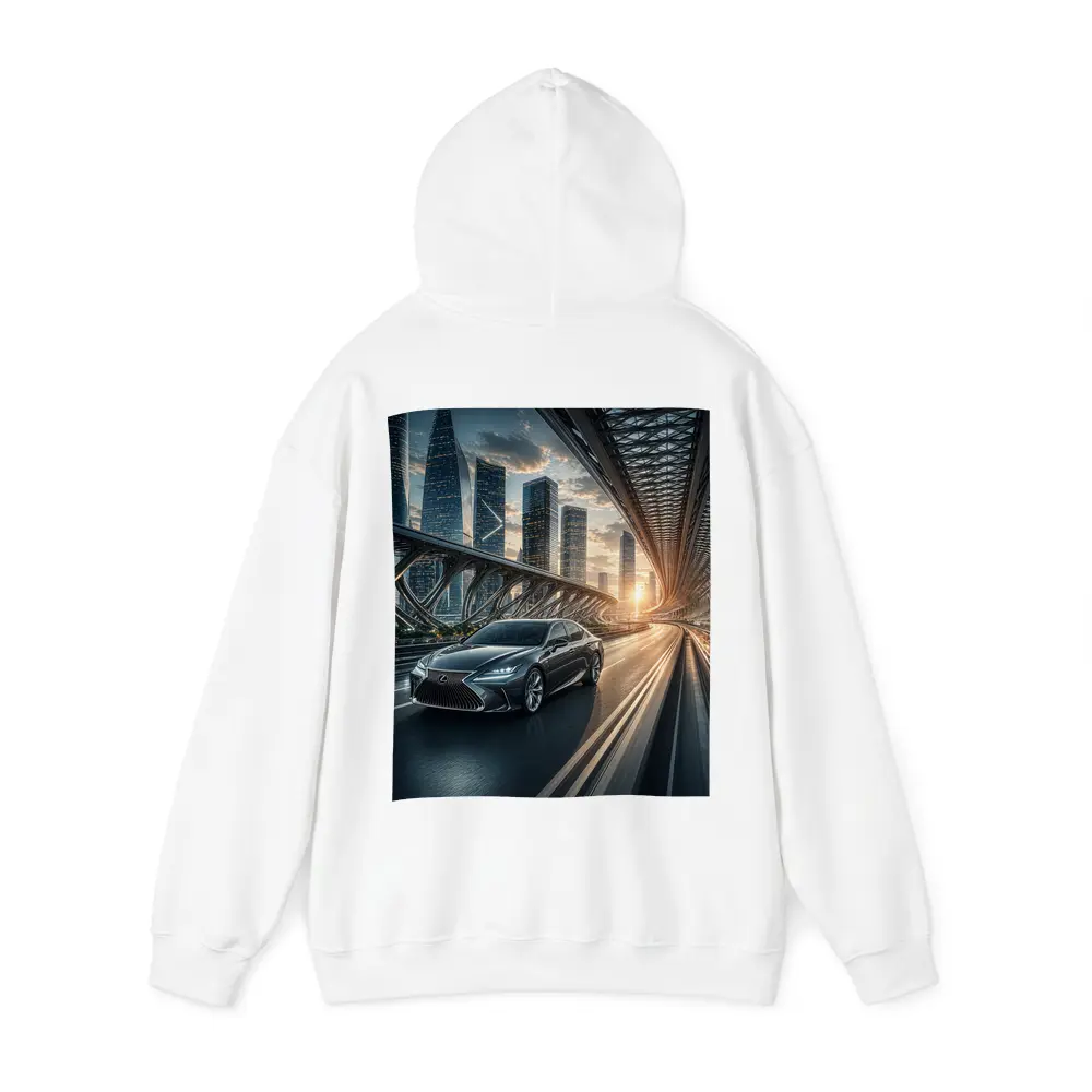 Lexus ES Speeding Across Futuristic City Bridge – Hoodies