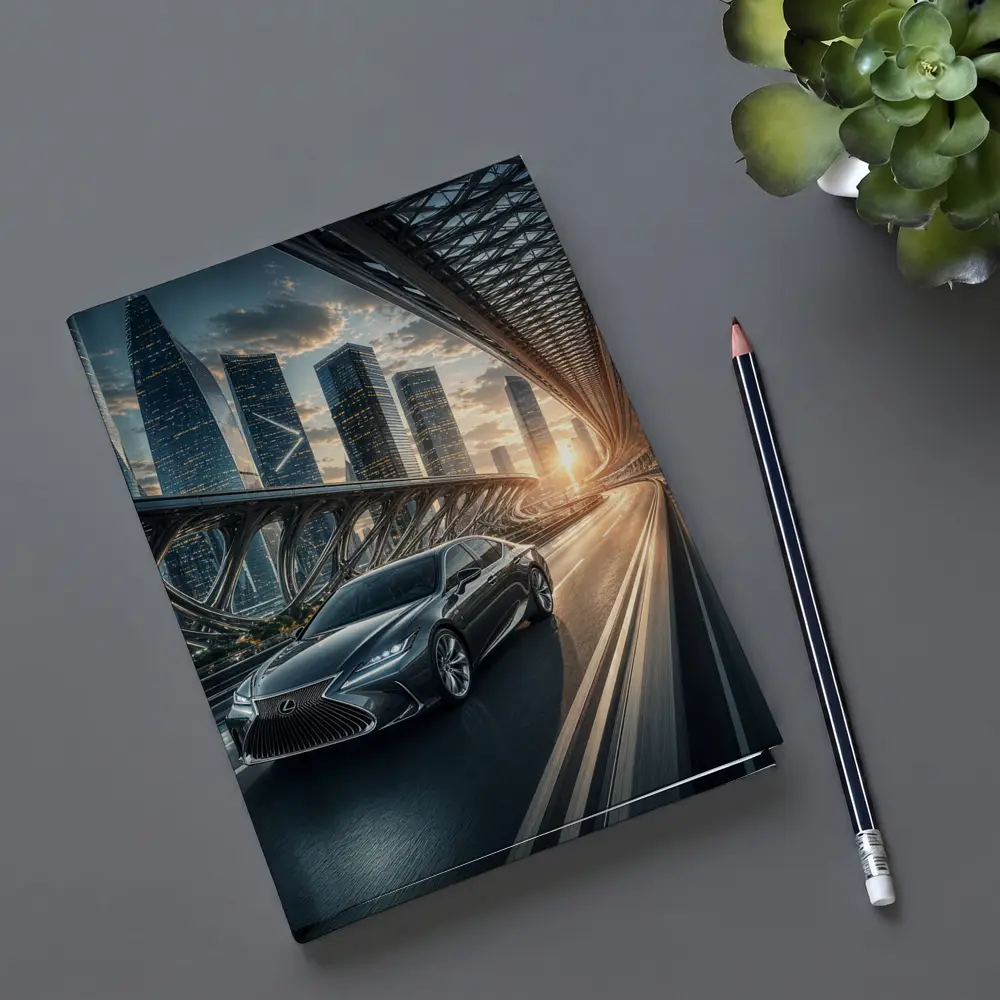 Lexus ES Speeding Across Futuristic City Bridge – Notebooks