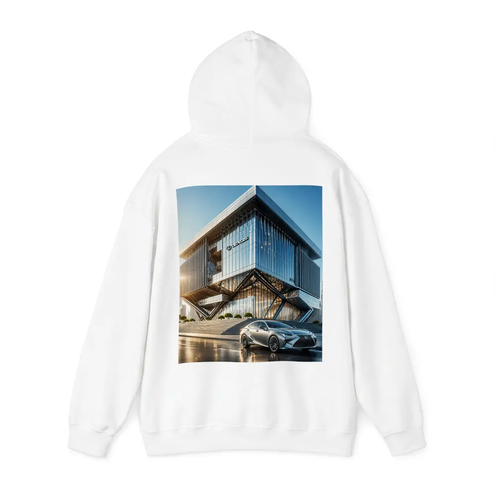 Lexus ES Silver Sedan Modern Glass Building – Hoodies