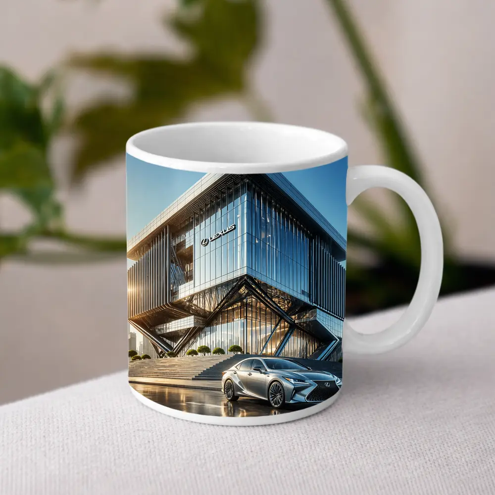 Lexus ES Silver Sedan Modern Glass Building – Mugs
