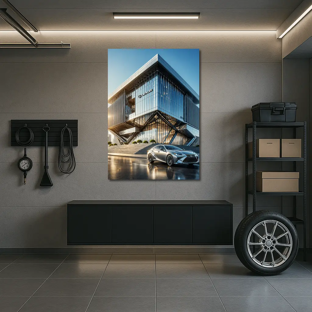Lexus ES Silver Sedan Modern Glass Building – Wall Art