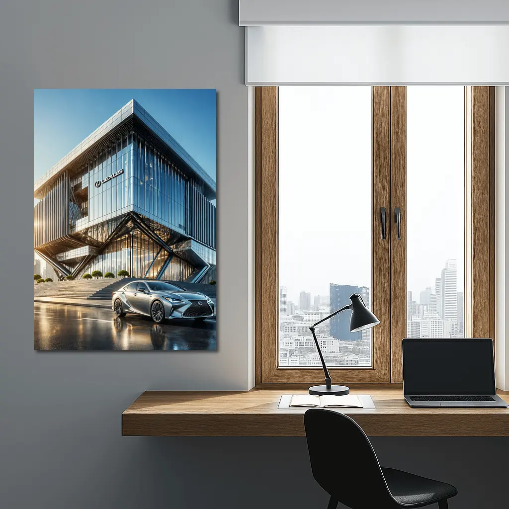 Lexus ES Silver Sedan Modern Glass Building – Wall Art