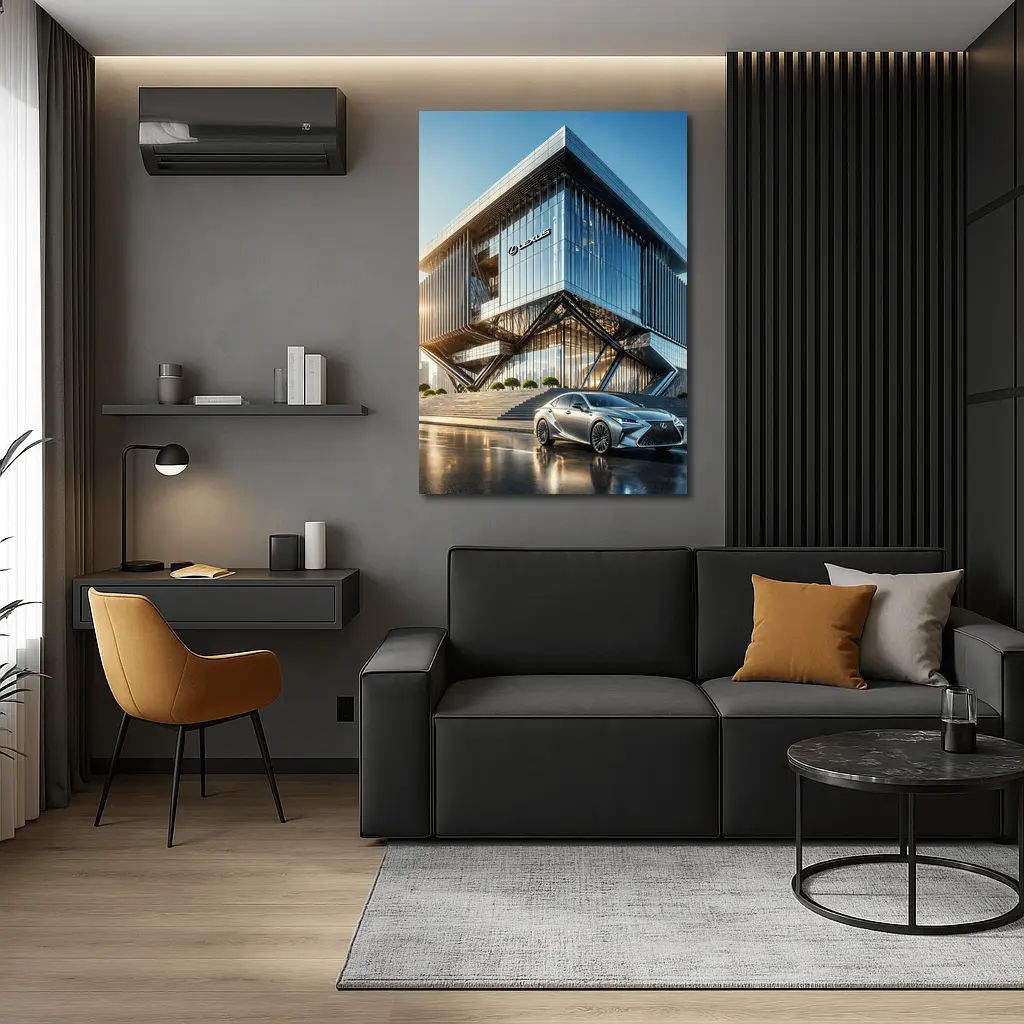 Lexus ES Silver Sedan Modern Glass Building – Wall Art