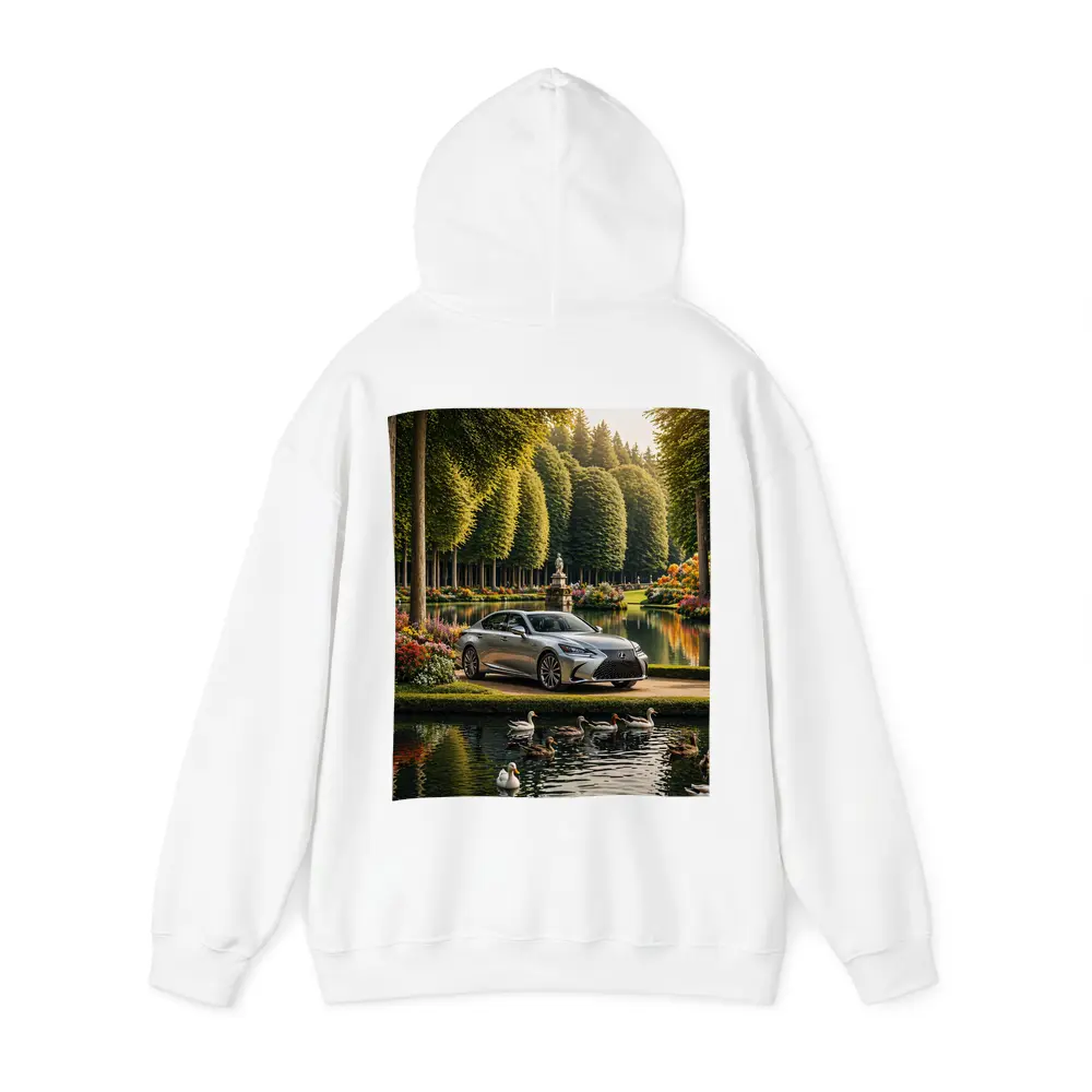Lexus LS Silver Sedan Garden Lake Scene – Hoodies
