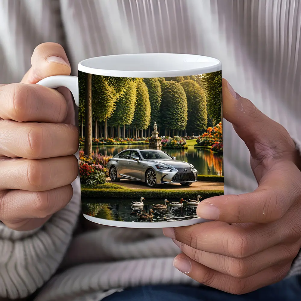 Lexus LS Silver Sedan Garden Lake Scene – Mugs