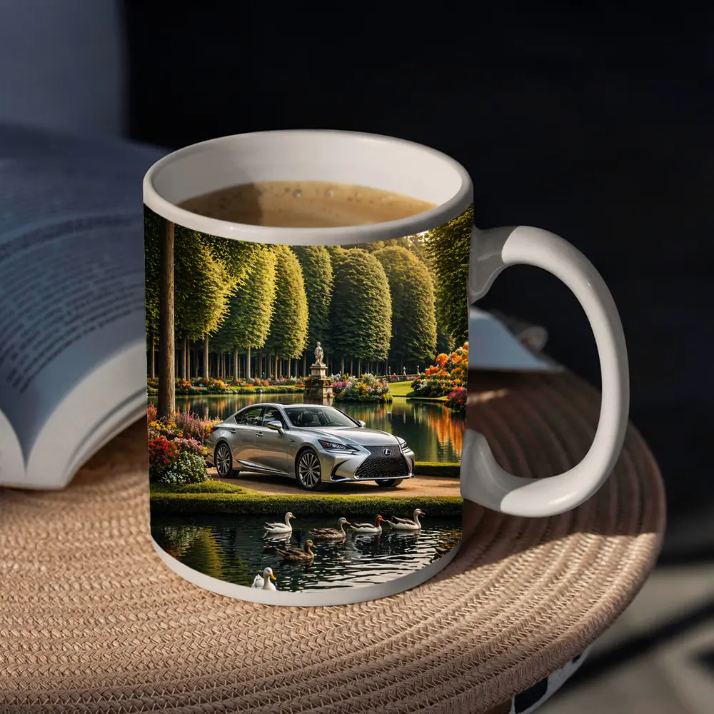 Lexus LS Silver Sedan Garden Lake Scene – Mugs