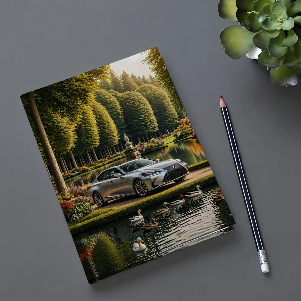 Lexus LS Silver Sedan Garden Lake Scene – Notebooks