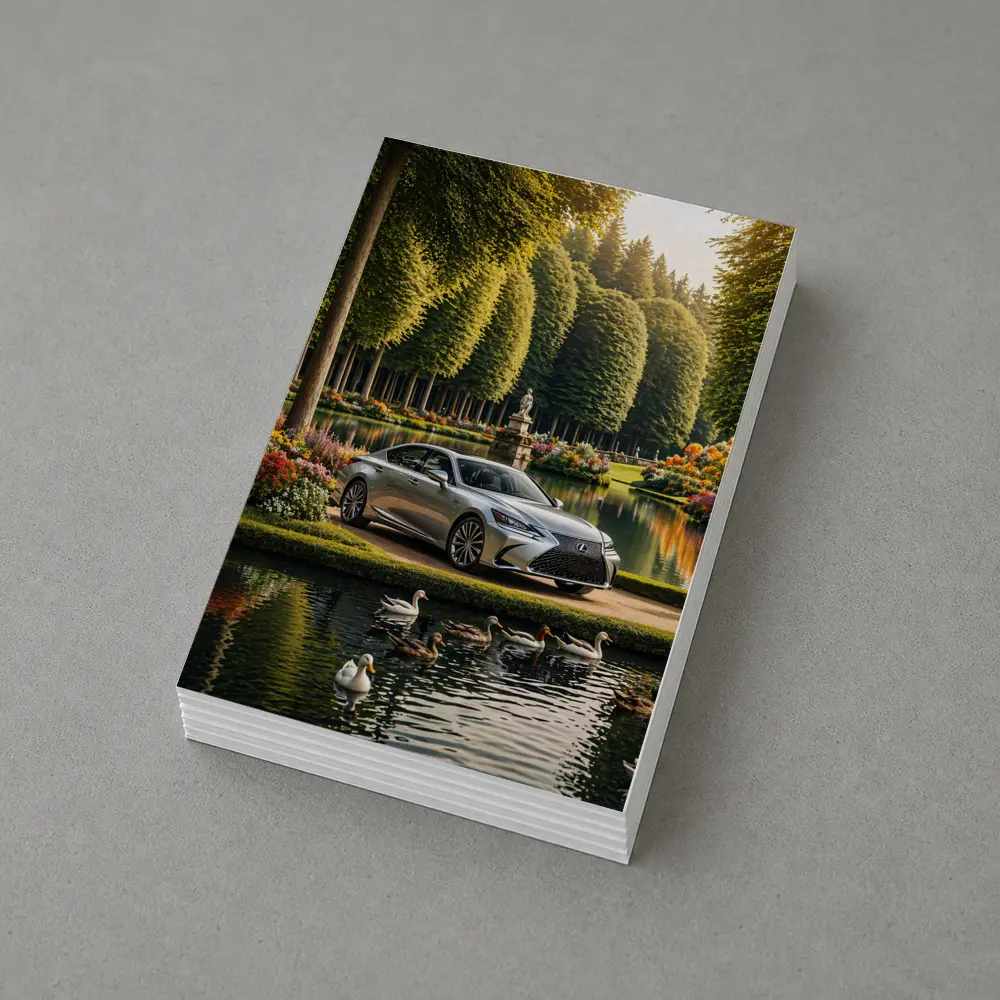 Lexus LS Silver Sedan Garden Lake Scene – Postcards