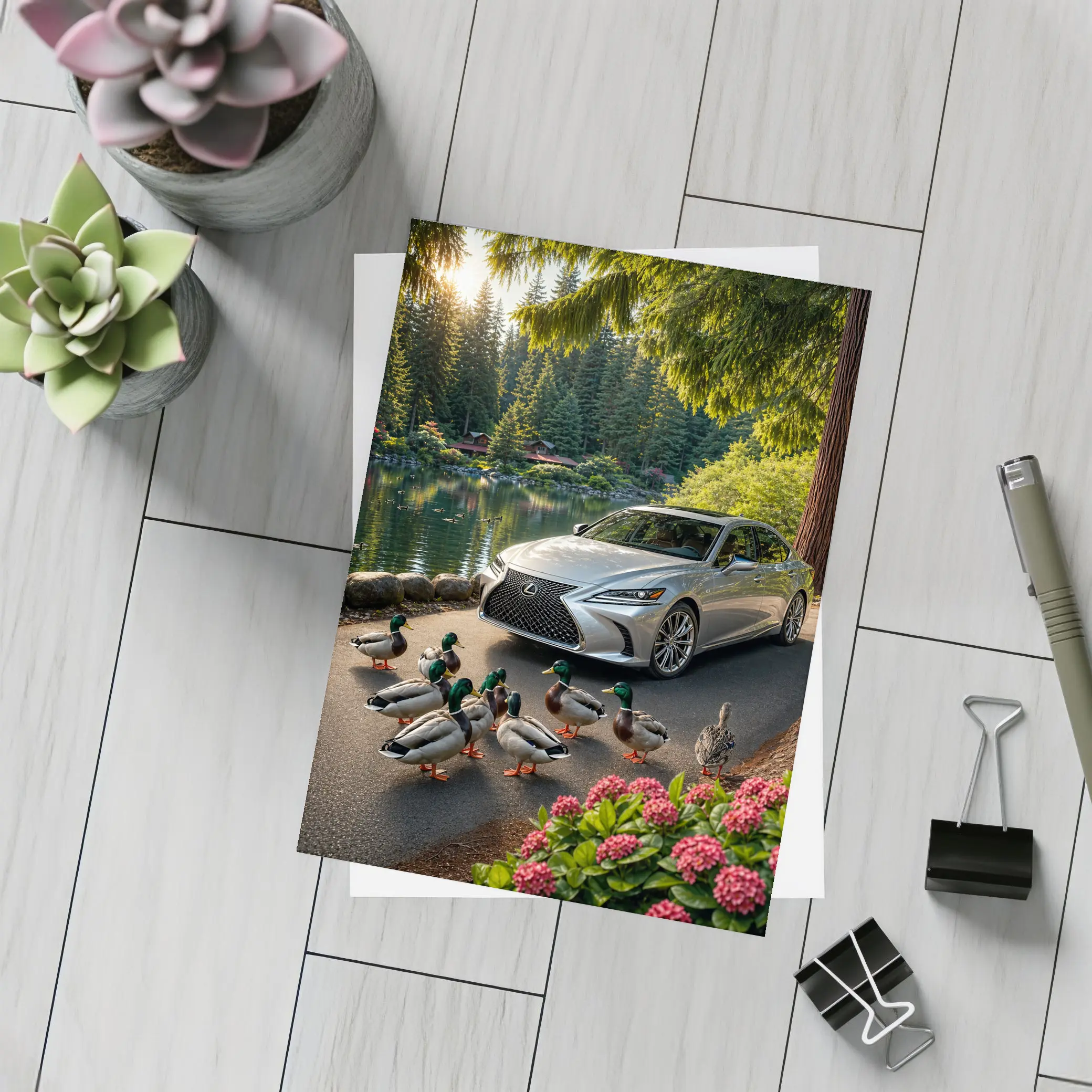 Lexus LS Silver Sedan Lake Forest Ducks – Postcards