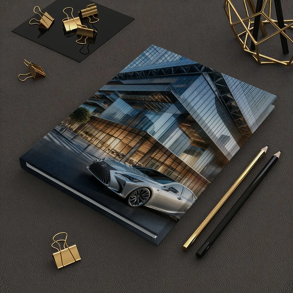 Lexus ES Sedan Outside Glass Office Tower – Notebooks