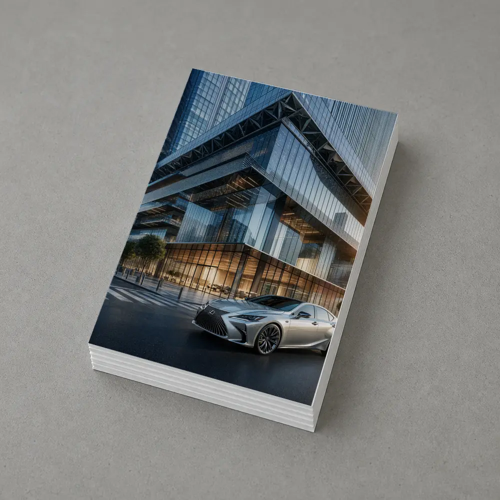 Lexus ES Sedan Outside Glass Office Tower – Postcards