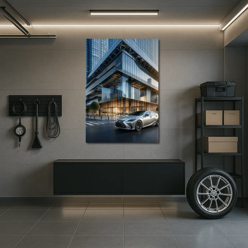 Lexus ES Sedan Outside Glass Office Tower – Wall Art
