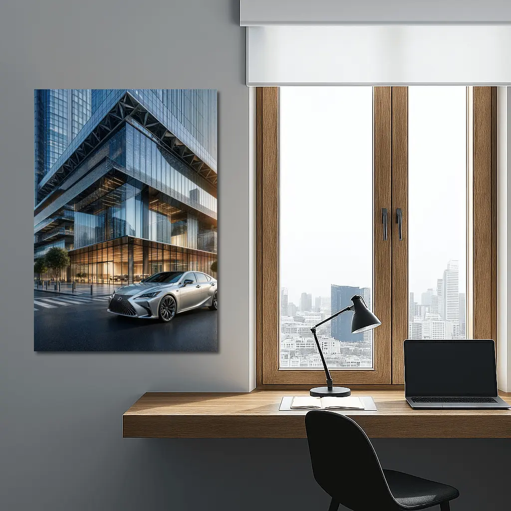 Lexus ES Sedan Outside Glass Office Tower – Wall Art