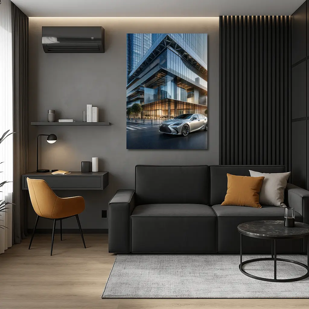 Lexus ES Sedan Outside Glass Office Tower – Wall Art