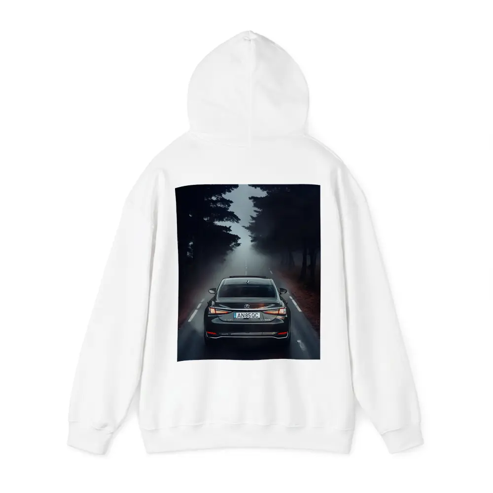 Lexus ES Rear View Foggy Forest Road – Hoodies