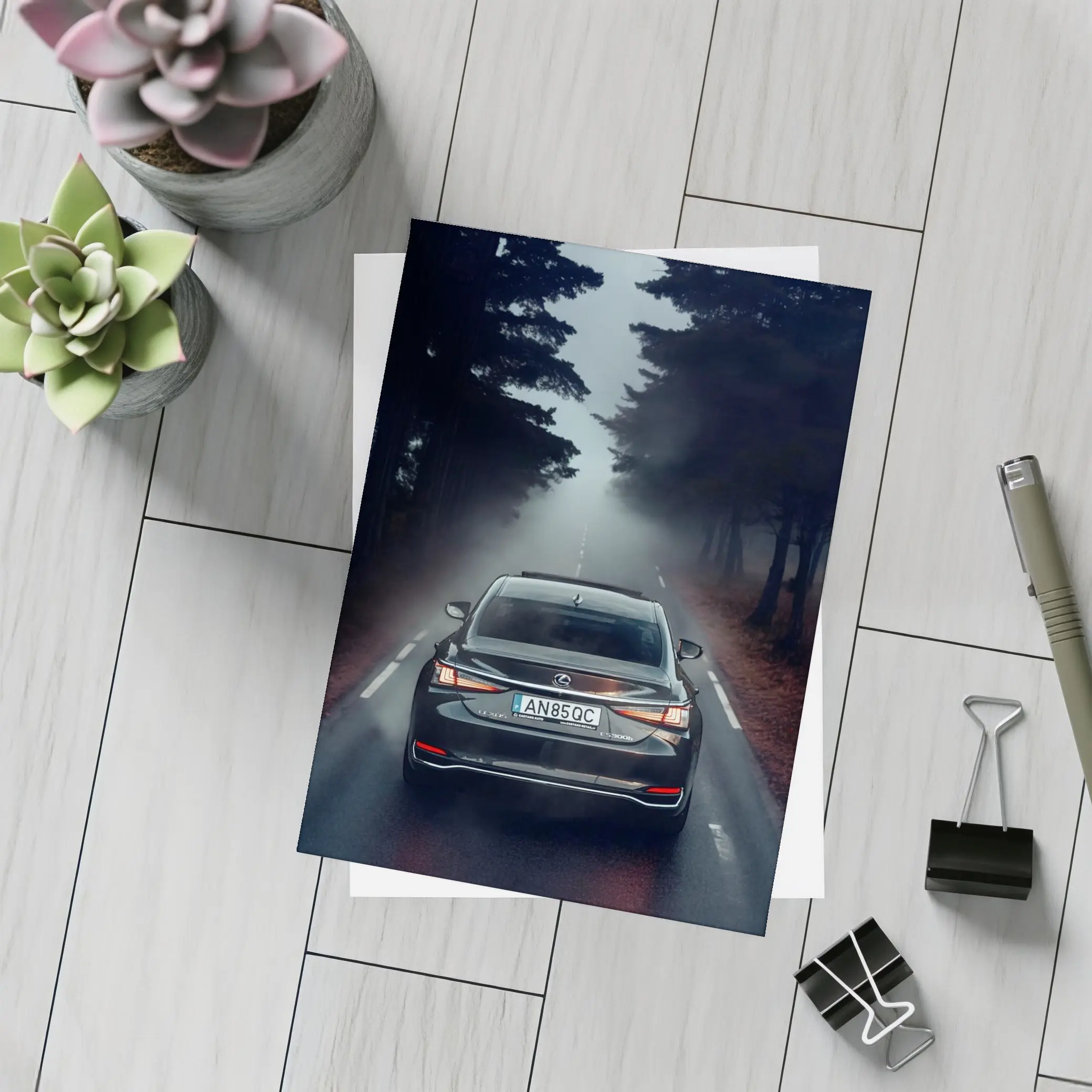 Lexus ES Rear View Foggy Forest Road – Postcards