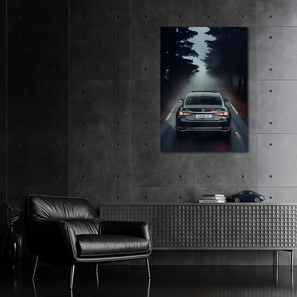 Lexus ES Rear View Foggy Forest Road – Wall Art