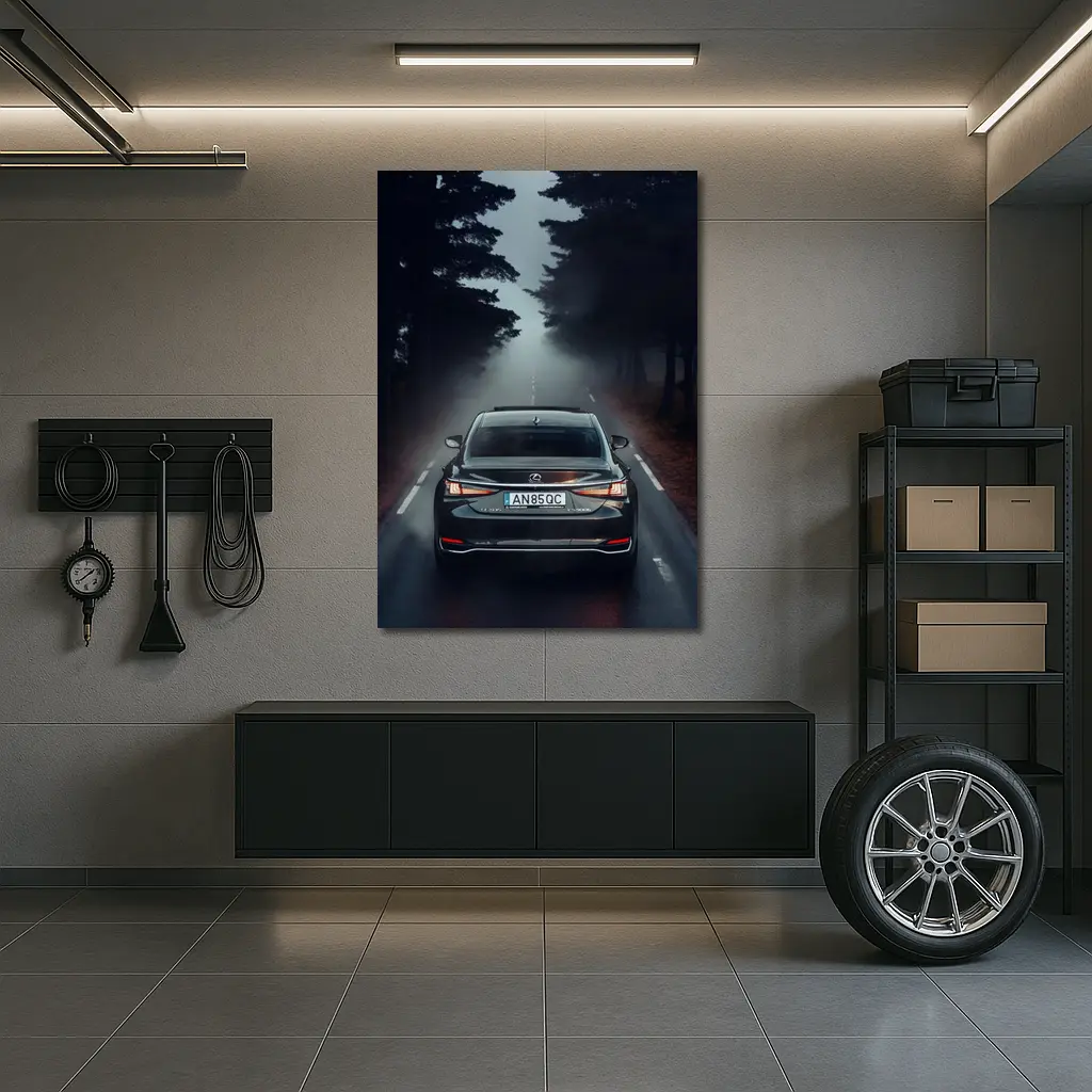 Lexus ES Rear View Foggy Forest Road – Wall Art