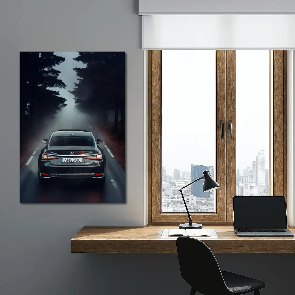 Lexus ES Rear View Foggy Forest Road – Wall Art