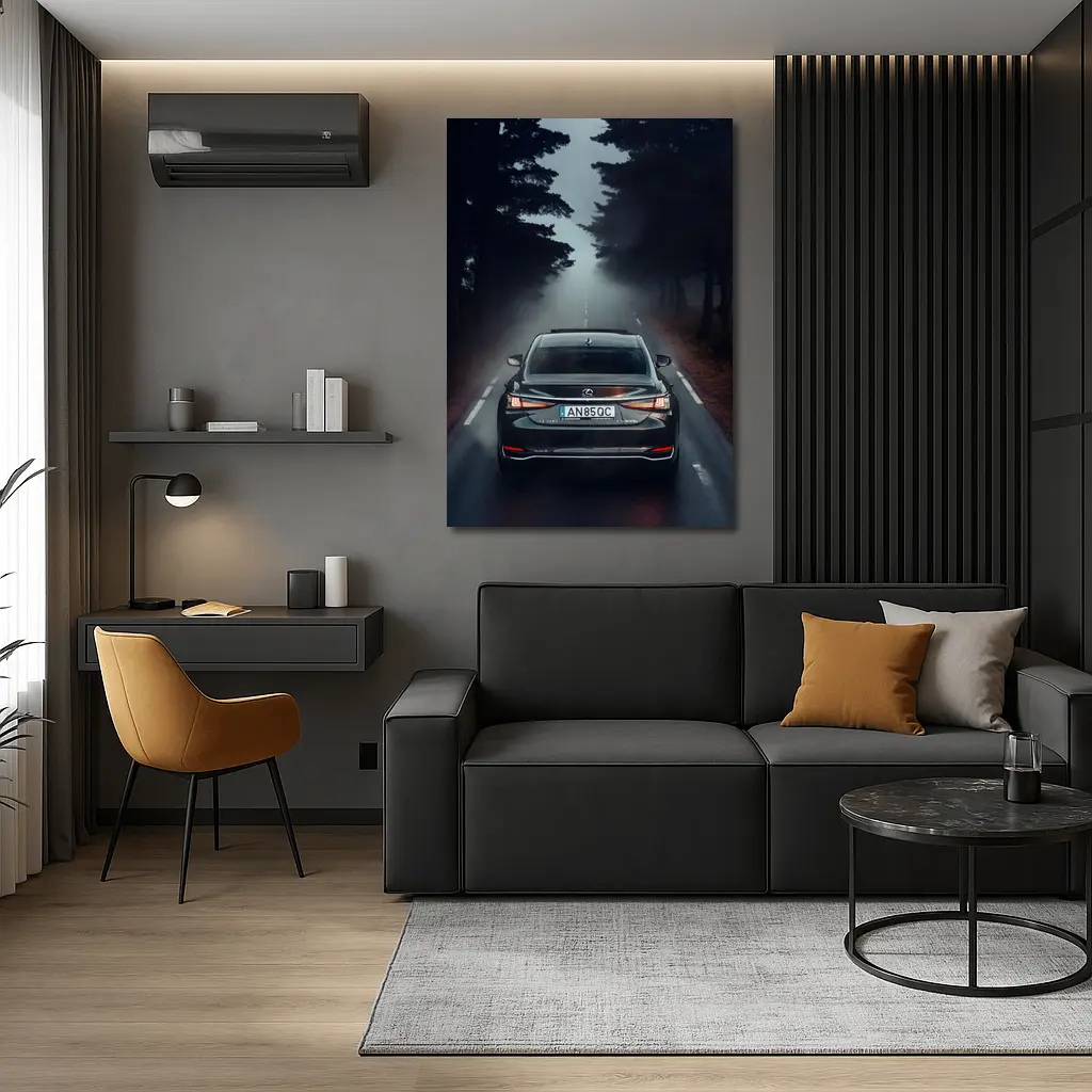 Lexus ES Rear View Foggy Forest Road – Wall Art