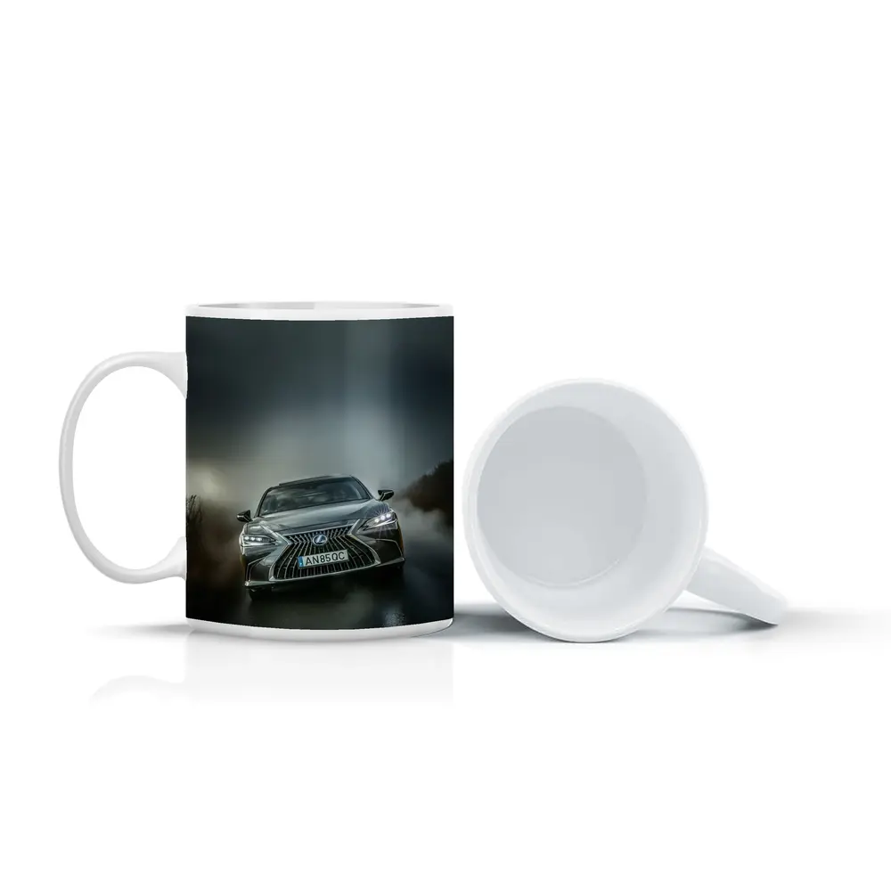 Lexus ES Front View Foggy Road – Mugs