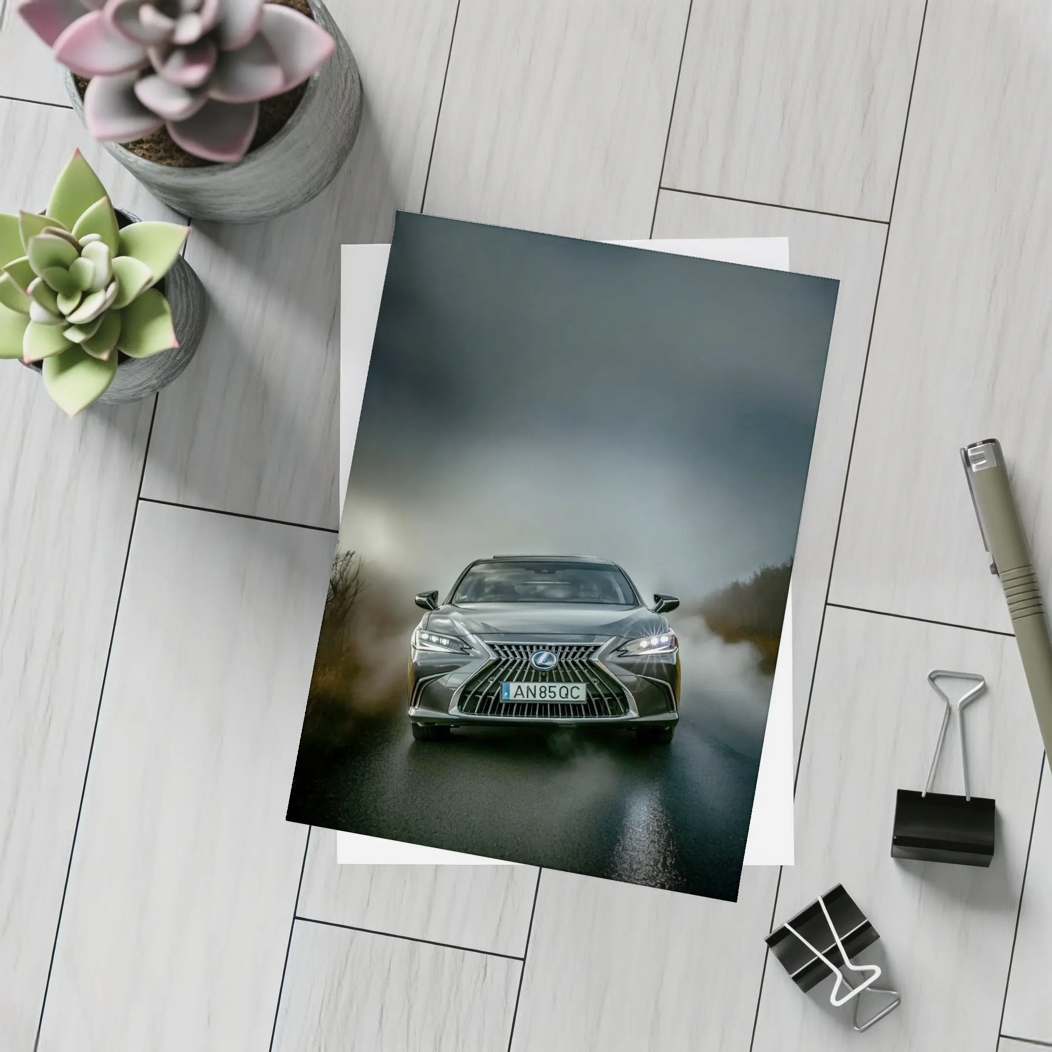 Lexus ES Front View Foggy Road – Postcards