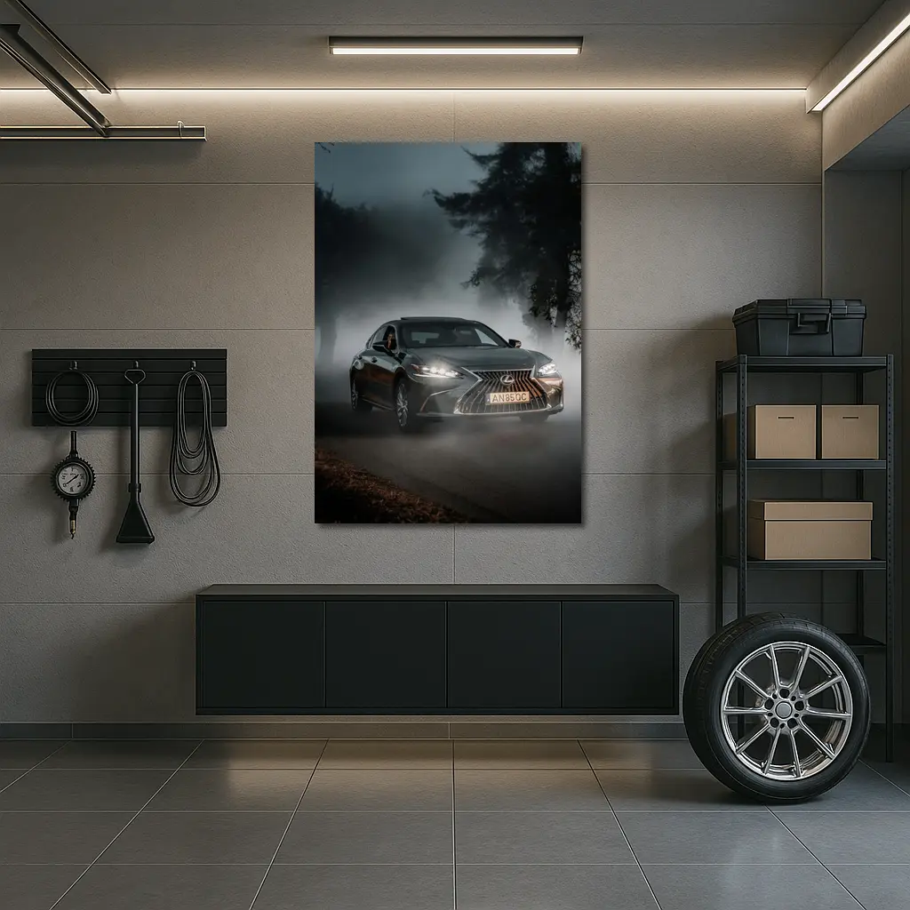 Lexus ES Dark Foggy Forest Night Drive – Wall Art