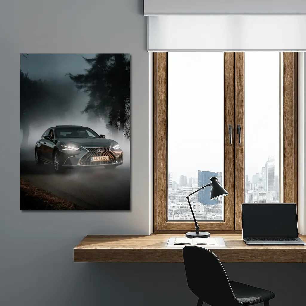 Lexus ES Dark Foggy Forest Night Drive – Wall Art